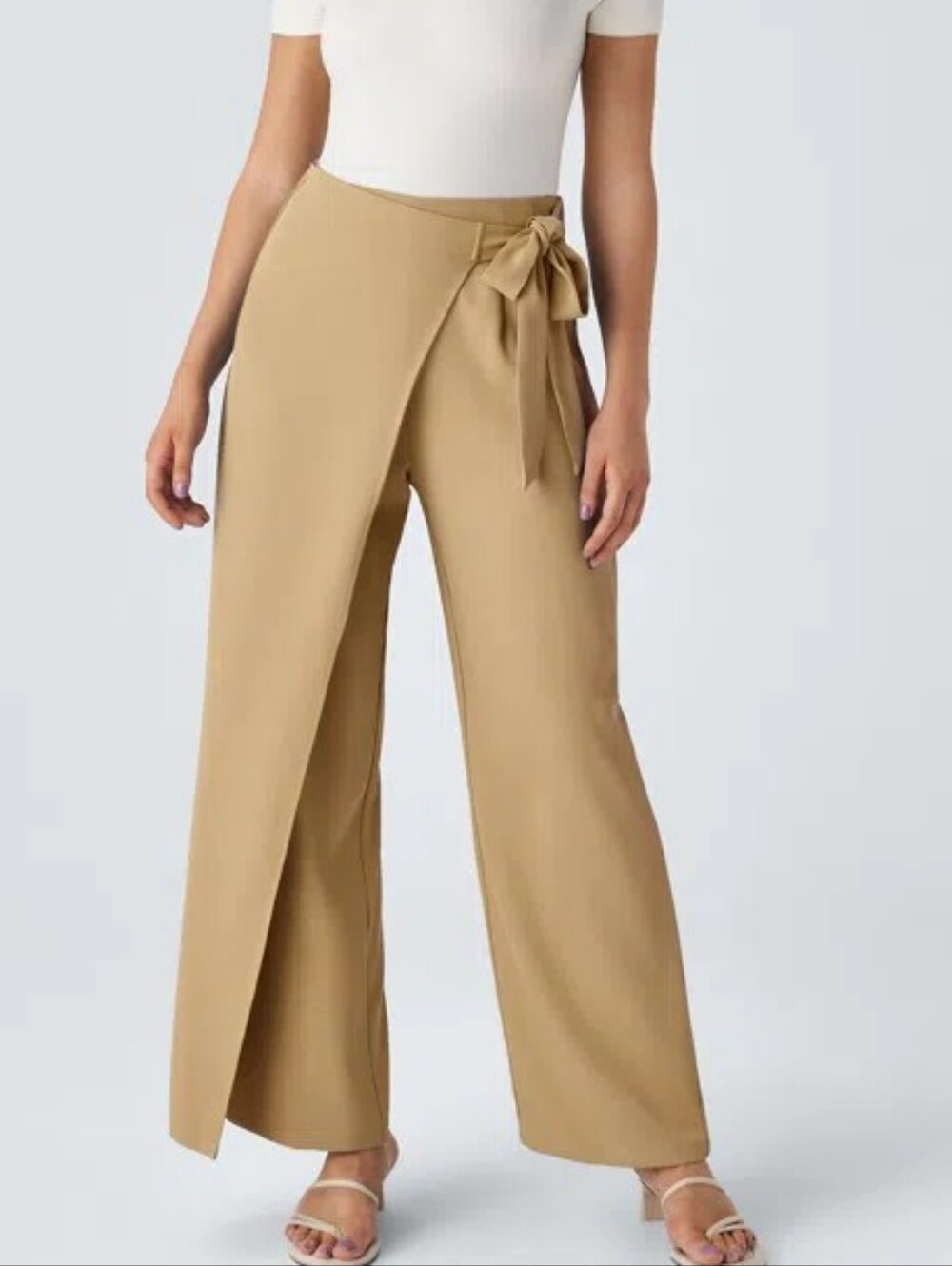 Halara Flex High Waist Tie Side Wide Leg Work Pants Size Medium Desert Brown